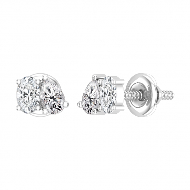 0.50 Cttw Oval & Pear Cubic Zirconia 2 Stone Stud Earrings, 925 Sterling Silver in Screw Back