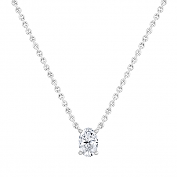 0.50 Cttw Oval Cubic Zirconia Solitaire Pendant Necklace with 18 inch Silver Chain in 925 Sterling Silver