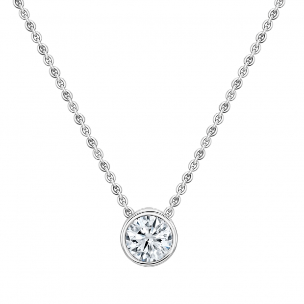 0.25 Cttw Round Cubic Zirconia Solitaire Bezel Set Pendant with 18 inch Silver Chain, 925 Sterling Silver