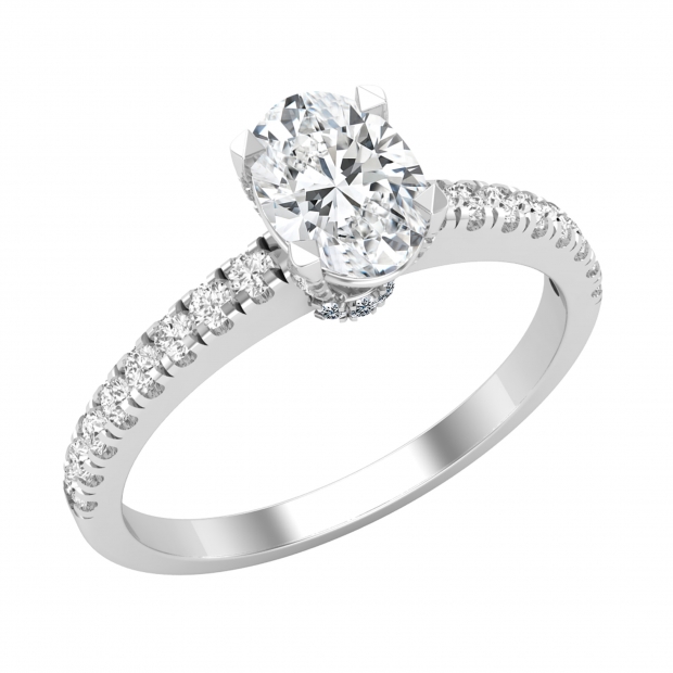Solitaire Engagement Ring for Women with 1.11 ctw, Oval (0.80 ct Center) & Round (0.31 ct) Cubic Zirconia in 925 Sterling Silver