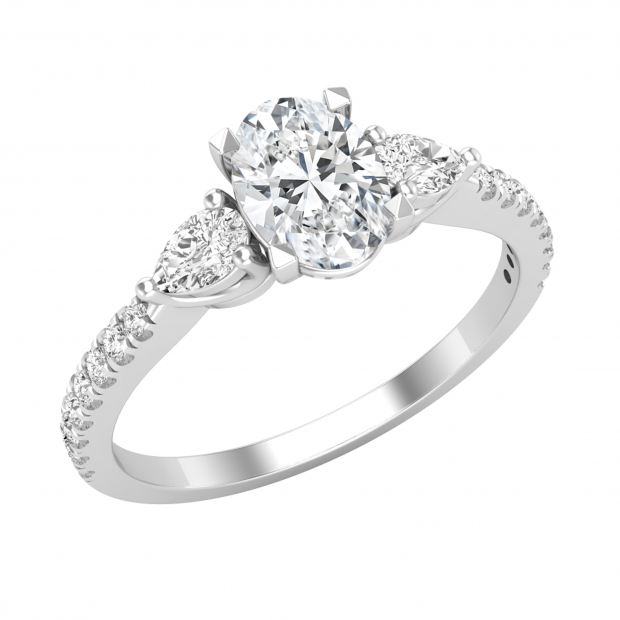 3 Stone Halo Engagement Ring for Women With 1.30 Ctw, Oval (0.80 ct Center) & Pear (0.35 ct) & Round (0.15 ct) Cubic zirconia in 925 Sterling Silver