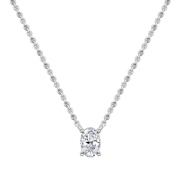 0.50 Ctw Oval Cubic Zirconia 4 Prong Solitaire Pendant with 18 inch Silver Chain, 925 Sterling Silver
