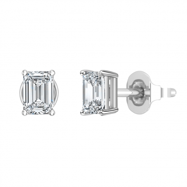 0.25 Ctw Emerald Cut Cubic Zironia Solitaire 4 Prong Stud Earrings, 925 Sterling Silver in Push Back
