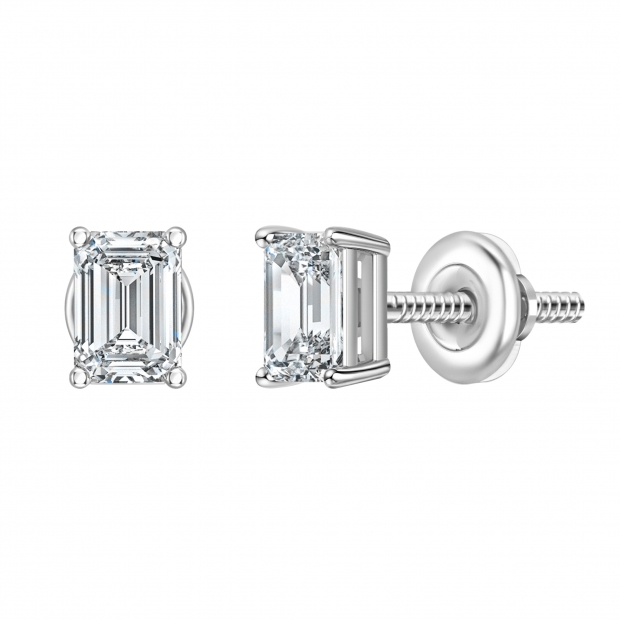 0.50 Ctw Emerald Cut Cubic Zironia Solitaire 4 Prong Stud Earrings, 925 Sterling Silver in Screw Back
