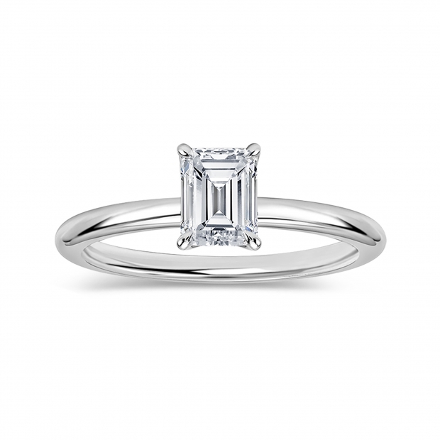 0.50 Ctw Emerald Cut Cubic Zirconia 4 Prong Solitaire Ring, 925 Sterling Silver
