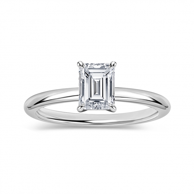 0.75 Ctw Emerald Cut Cubic Zirconia 4 Prong Solitaire Ring, 925 Sterling Silver