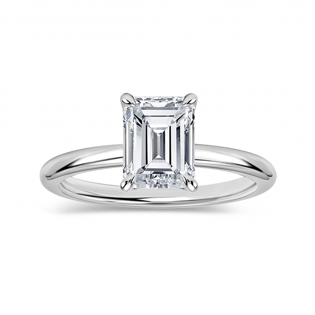 2.50 Ctw Emerald Cut Cubic Zirconia 4 Prong Solitaire Ring, 925 Sterling Silver