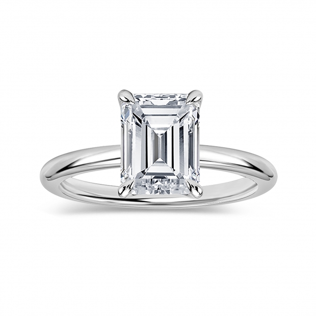 3.00 Ctw Emerald Cut Cubic Zirconia 4 Prong Solitaire Ring, 925 Sterling Silver