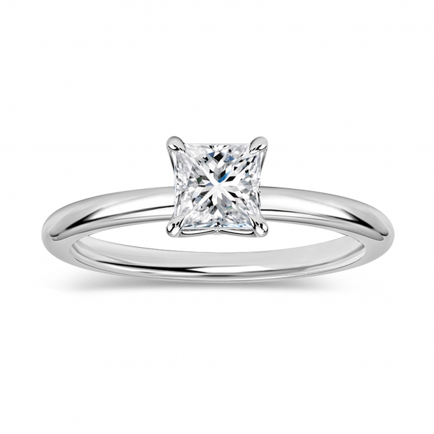 0.50 Ctw Princess Cubic Zirconia Solitaire Ring, 925 Sterling Silver