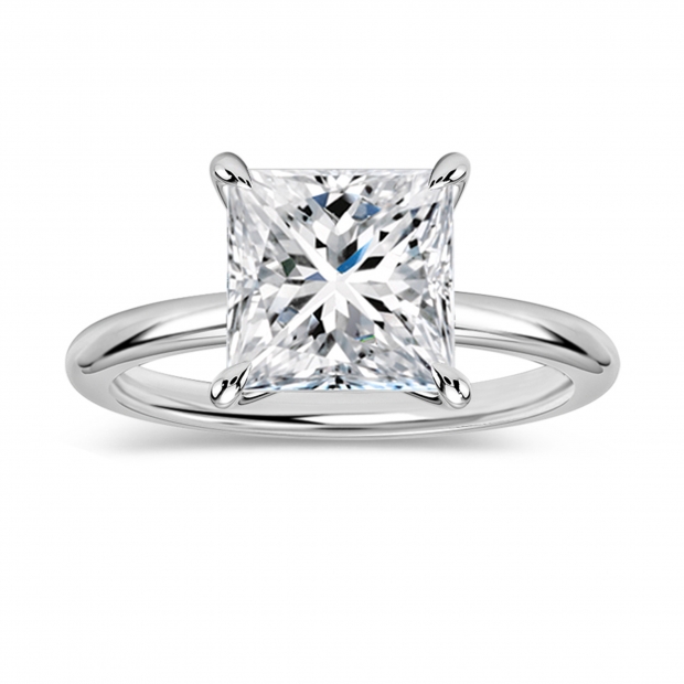 2.00 Ctw Princess Cubic Zirconia Solitaire Ring,925 Sterling Silver