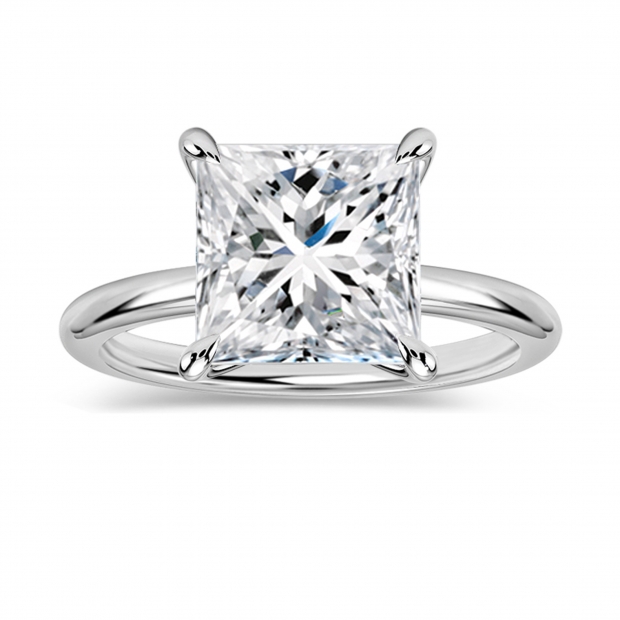 2.50 Ctw Princess Cubic Zirconia Solitaire Ring,925 Sterling Silver