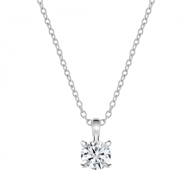 0.25 Ctw Round Solitaire Cubic Zirconia Classic Four Prong Pendant with 18 inch Silver Chain, 925 Sterling Silver