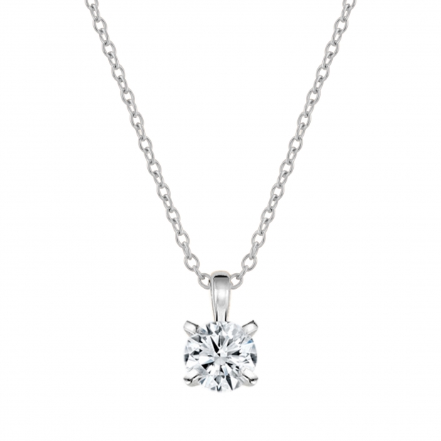 0.50 Ctw Round Solitaire Cubic Zirconia Classic Four Prong Pendant with 18 inch Silver Chain, 925 Sterling Silver