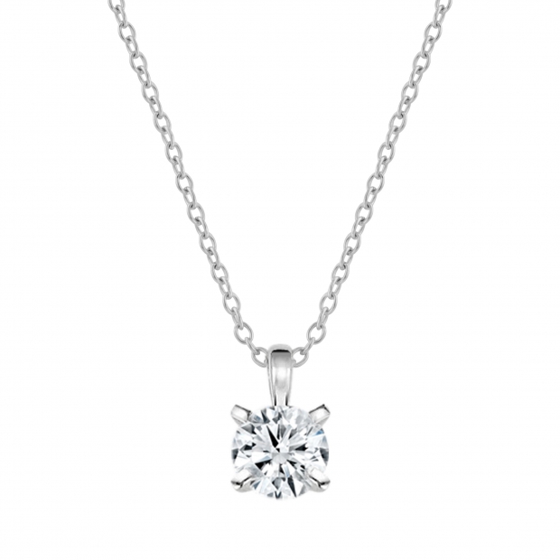 0.75 Ctw Round Solitaire Cubic Zirconia Classic Four Prong Pendant with 18 inch Silver Chain, 925 Sterling Silver