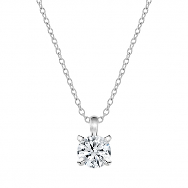 1.00 Ctw Round Solitaire Cubic Zirconia Classic Four Prong Pendant with 18 inch Silver Chain, 925 Sterling Silver