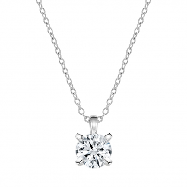 2.00 Ctw Round Solitaire Cubic Zirconia Classic Four Prong Pendant with 18 inch Silver Chain, 925 Sterling Silver