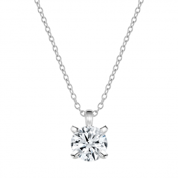 3.00 Ctw Round Solitaire Cubic Zirconia Classic Four Prong Pendant with 18 inch Silver Chain, 925 Sterling Silver