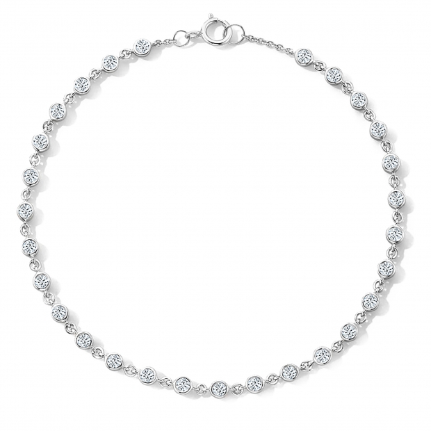 Bezel Set Link Bracelet for Women with 1 ctw Round Cubic Zirconia in 925 Sterling Silver