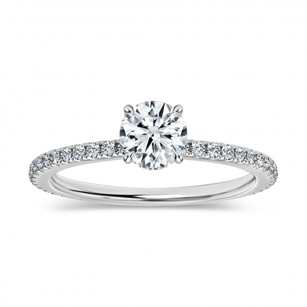 925 Sterling Silver Hidden Halo Solitaire Ring, 0.79 ctw, Round Cubic Zirconia