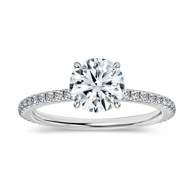 925 Sterling Silver Hidden Halo Solitaire Ring, 1.29 ctw, Round Cubic Zirconia