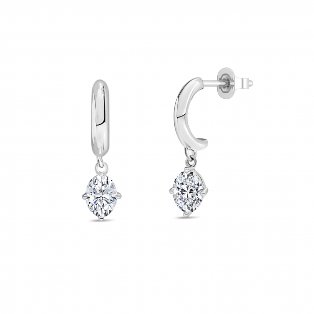 0.50 Ctw Oval Cubic Zirconia Solitaire Classic Drop Earrings for Women in 925 Sterling Silver in Push Back