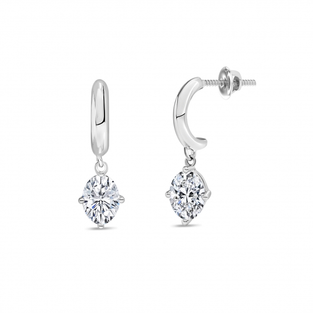 0.75 Ctw Oval Cubic Zirconia Solitaire Classic Drop Earrings for Women in 925 Sterling Silver in Screw Back