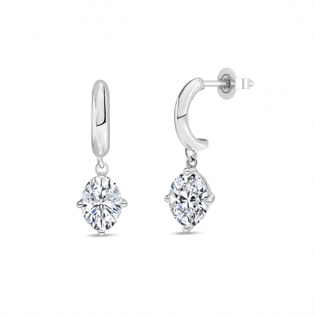 1.00 Ctw Oval Cubic Zirconia Solitaire Classic Drop Earrings for Women in 925 Sterling Silver in Push Back