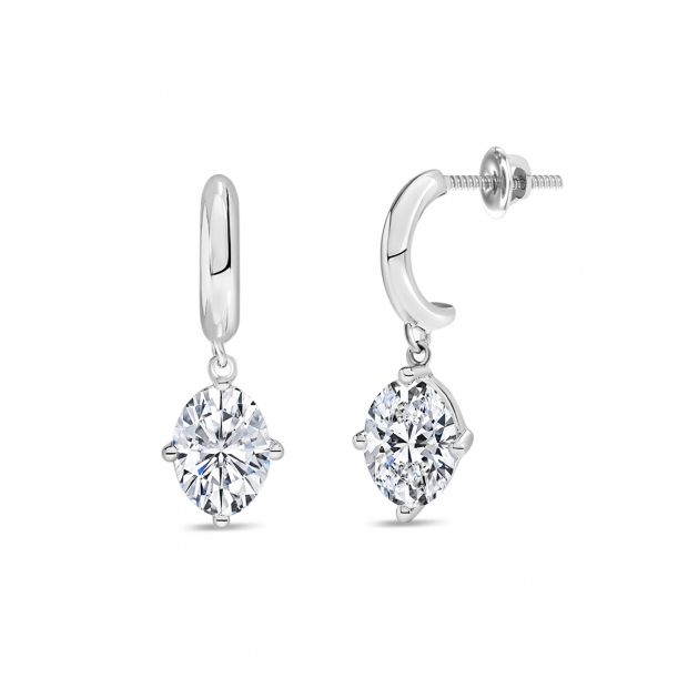 1.50 Ctw Oval Cubic Zirconia Solitaire Classic Drop Earrings for Women in 925 Sterling Silver in Screw Back