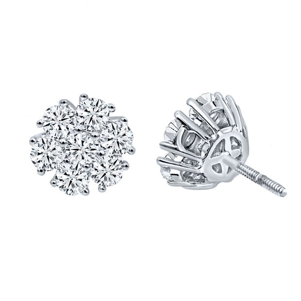 3.00 Cttw Round Cubic Zirconia Flower Cluster Stud Earrings for Her in 925 Sterling Silver in Screw Back