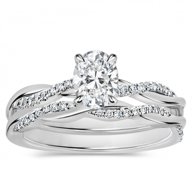 925 Sterling Silver Criss Cross Ring Set, 1.00 ctw Oval & Round Cubic Zirconia
