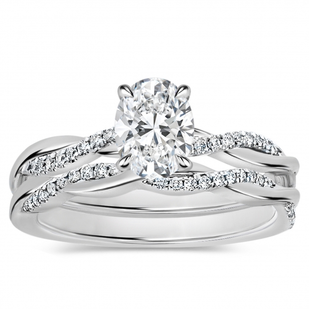 925 Sterling Silver Criss Cross Ring Set, 1.25 ctw Oval & Round Cubic Zirconia