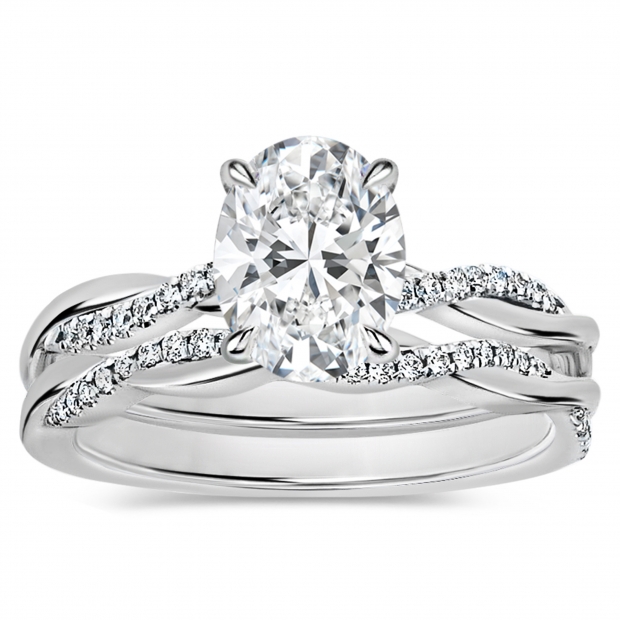 925 Sterling Silver Criss Cross Ring Set, 2.25 ctw Oval & Round Cubic Zirconia