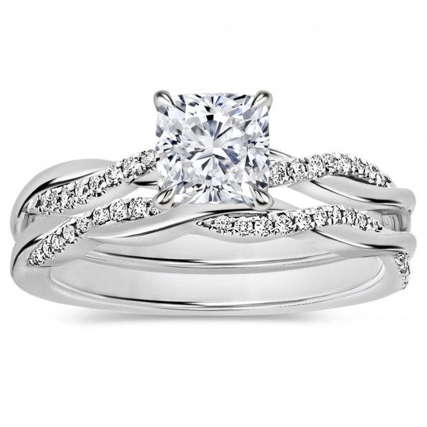 925 Sterling Silver Twisted Ring Set, 1.25 ctw Cushion & Round Cubic Zirconia