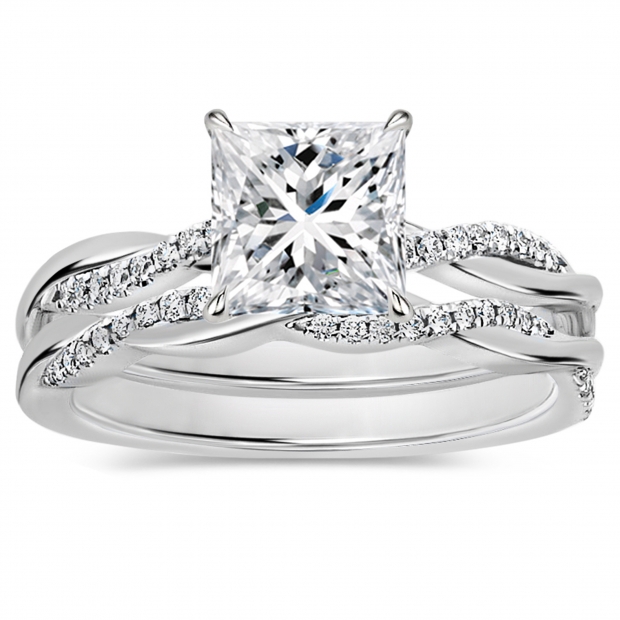 925 Sterling Silver Swirl Ring Set, 1.75 ctw Princess & Round Cubic Zirconia