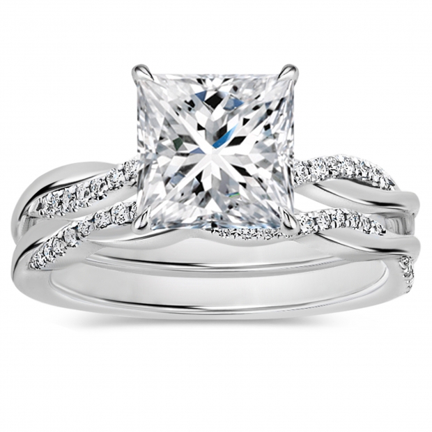 925 Sterling Silver Swirl Ring Set, 2.25 ctw Princess & Round Cubic Zirconia