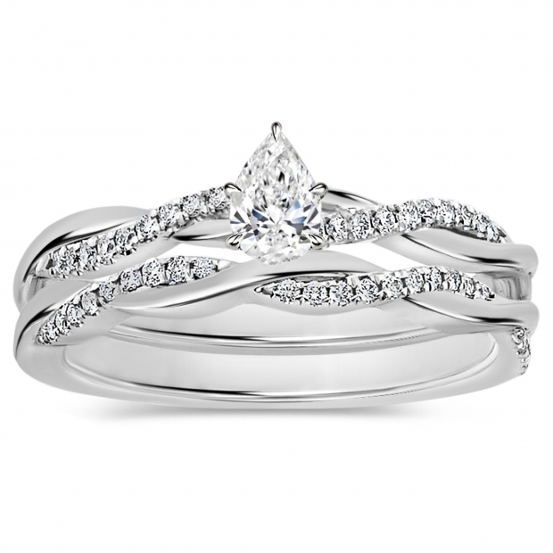 925 Sterling Silver Twisted Ring Set, 0.50 ctw Pear & Round Cubic Zirconia