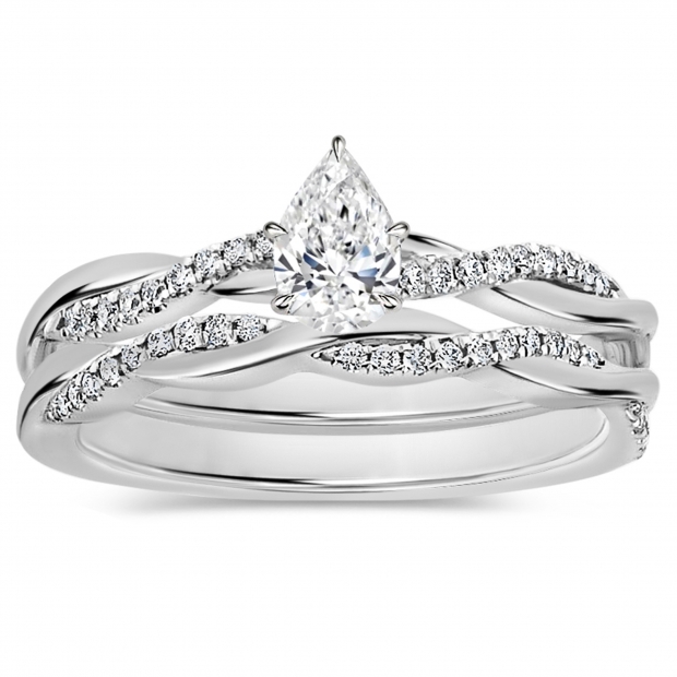 925 Sterling Silver Twisted Ring Set, 0.75 ctw Pear & Round Cubic Zirconia