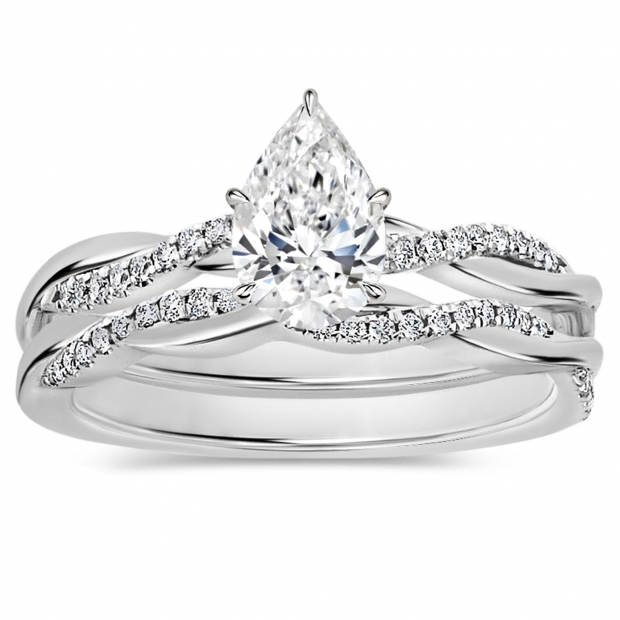 925 Sterling Silver Twisted Ring Set, 1.25 ctw Pear & Round Cubic Zirconia