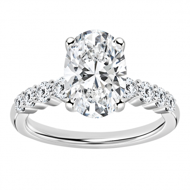 Oval (1.00 CT) & Round (0.23 CT) Cubic Zirconia Solitaire Engagement Ring for Women in 925 Sterling Silver Size 7