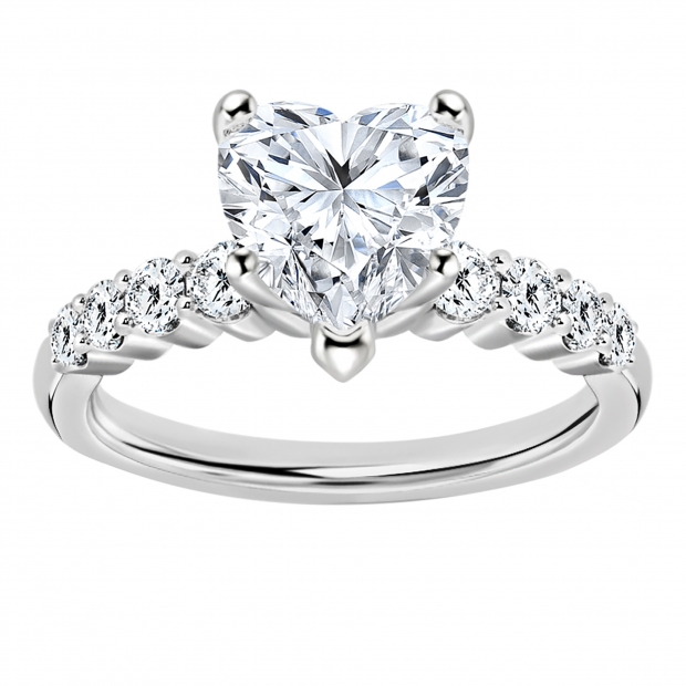 Heart Shape (1.00 CT) & Round (0.23 CT) Cubic Zirconia 4 Prong Solitaire Engagement Ring for Women in 925 Sterling Silver