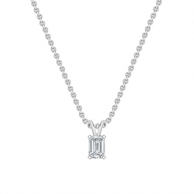 0.25 Cttw Emerald Solitaire Cubic Zirconia 4 Prong Pendant with 18 inch Silver Chain for Her in 925 Sterling Silver