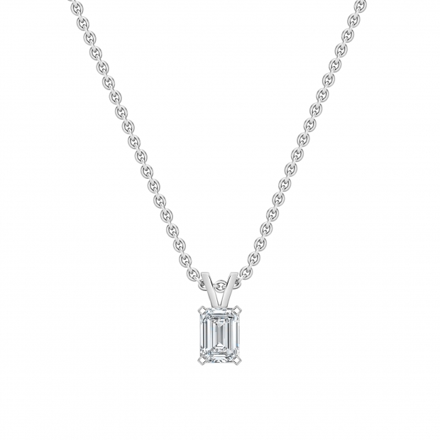0.50 Cttw Emerald Solitaire Cubic Zirconia 4 Prong Pendant with 18 inch Silver Chain for Her in 925 Sterling Silver
