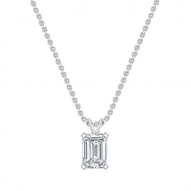 2.50 Cttw Emerald Solitaire Cubic Zirconia 4 Prong Pendant with 18 inch Silver Chain for Her in 925 Sterling Silver