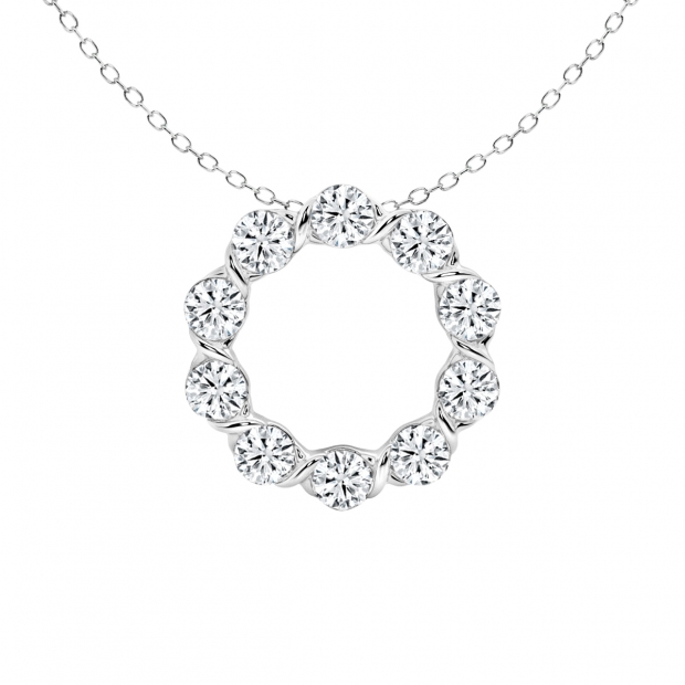 2.00 Cttw Round Cubic Zirconia Twisted Arms Open Circle Pendant with 18 inch Silver Chain, 925 Sterling Silver
