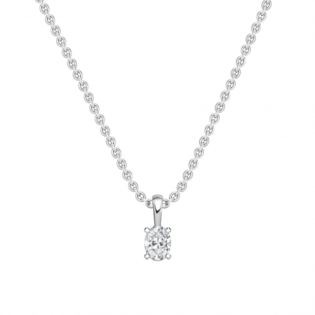 0.50 Cttw Oval Solitaire Cubic Zirconia 4 Prong Pendant with 18 inch Silver Chain for Her in 925 Sterling Silver