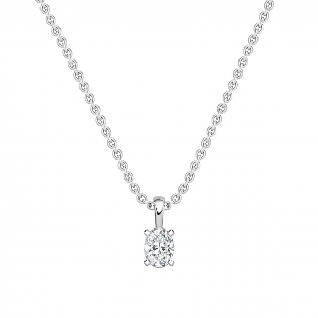 1.00 Cttw Oval Solitaire Cubic Zirconia 4 Prong Pendant with 18 inch Silver Chain for Her in 925 Sterling Silver