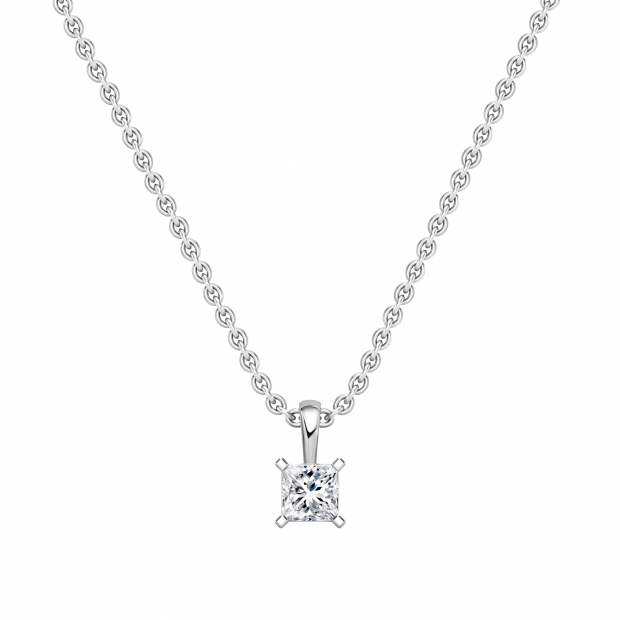 0.75 Cttw Princess Cubic Zirconia 4 Prong Solitaire Pendant with 18 inch Silver Chain, 925 Sterling Silver