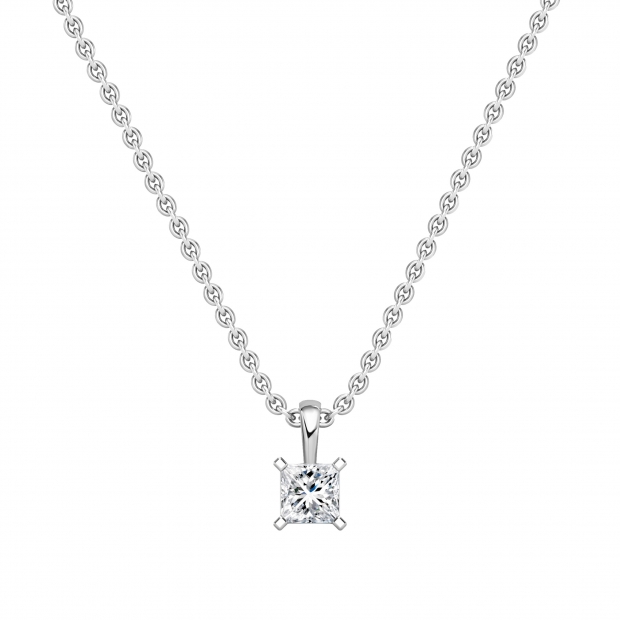1.00 Cttw Princess Cubic Zirconia 4 Prong Solitaire Pendant with 18 inch Silver Chain, 925 Sterling Silver