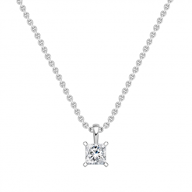 2.50 Cttw Princess Cubic Zirconia 4 Prong Solitaire Pendant with 18 inch Silver Chain, 925 Sterling Silver