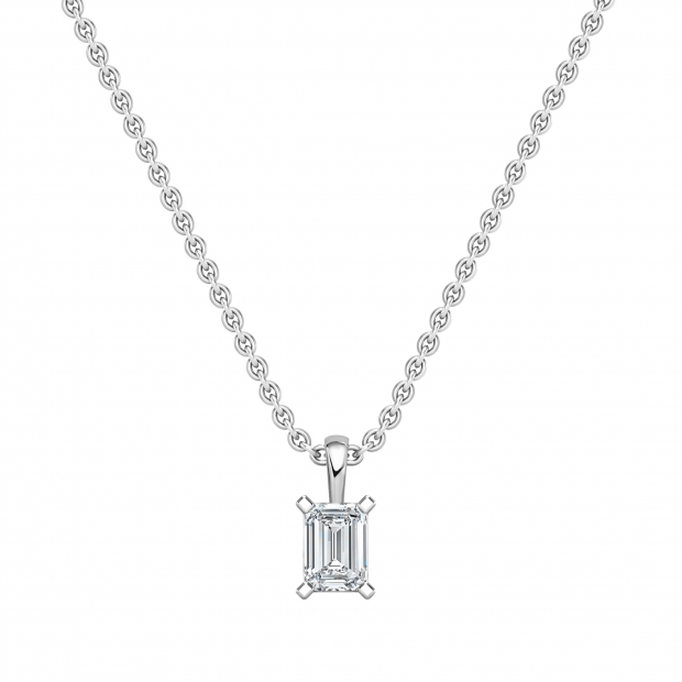 2.00 Cttw Emerald Cut Solitaire Cubic Zirconia 4 Prong Pendant with 18 inch Silver Chain for Her in 925 Sterling Silver